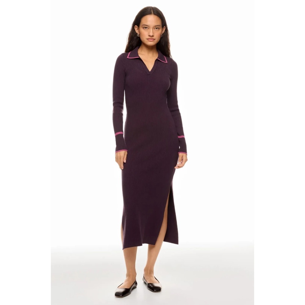 Marine Layer Polo Sweater Dress Womens XS Purple Knit Midi Collared